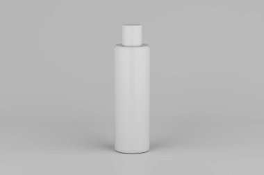 White Plastic Shampoo, Shower Gel, Skin Tonic, Multiple Floating Cosmetic Bottle Mockup. 3D Rendering