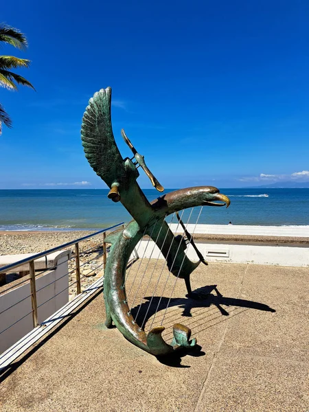 stock image Puerto Vallarta Jalisco, Mexico - Oct 25 2022: The boardwalk of Puerto Vallarta, Jalisco in Mexico is an open-air art gallery in which sculptures and statues of various artists are exhibited