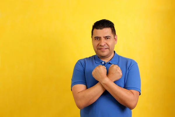 Dark Haired Year Old Latino Man Shows Mexican Sign Language — Stock Photo, Image