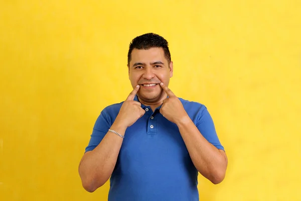 Dark Haired Year Old Latino Man Shows Mexican Sign Language — Foto Stock