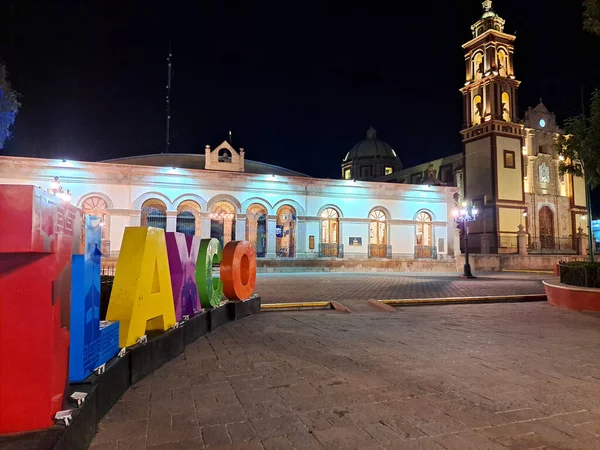Tlaxco Tlaxcala Mexico Jan 2023 Нічний Вид Кольорових Листів Церковний — стокове фото