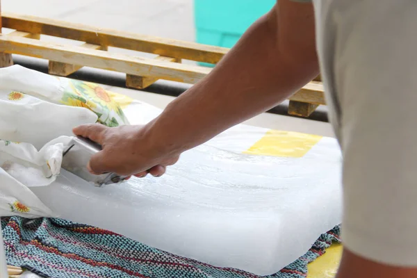 그라니타 얼음을 판매업자는 멕시코 잘게썬 얼음으로 간식이다 — 스톡 사진