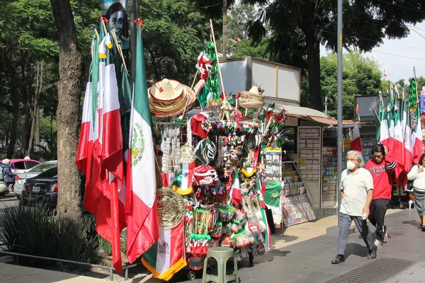 Mexico City Mexico Eylül 2023 Meksika Renkli Bayraklar Fırıldak Şapkalar — Stok fotoğraf