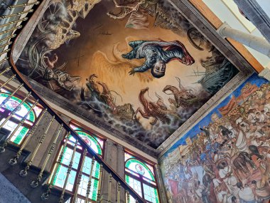 Mexico City, Mexico - August 9, 2023: Mural The North American Intervention in Honor of the Children Heroes on the ceiling of the entrance to the National Museum of History in Chapultepec Castle clipart