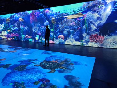 Mexico City, Mexico - 28 Şubat 2024: Barco Utopia in Iztapalapa, Interactive Sanal Akvaryumu olan kültürel, eğitici ve eğlence amaçlı bir kompleks.