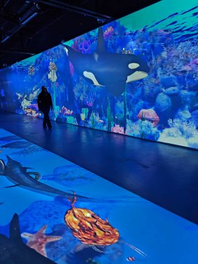 Mexico City, Mexico - 28 Şubat 2024: Barco Utopia in Iztapalapa, Interactive Sanal Akvaryumu olan kültürel, eğitici ve eğlence amaçlı bir kompleks.