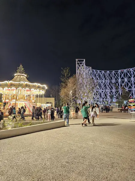 stock image Mexico City, Mexico - Mar 20 2024: Two-story carousel with moving rides of the Aztlan Urban Park in Chapultepec Forest