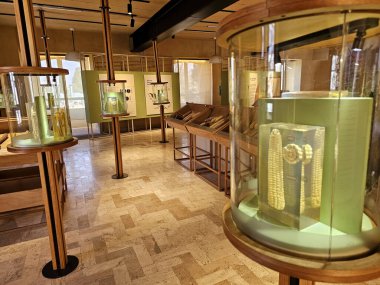 Mexico City, Mexico - 7 Şubat 2024: Los Pinos 'taki Molino del Rey binasındaki Cencalli Müzesi Meksika kültür, gelenek ve tarihinin bir parçası olarak gıda kültürüne adanmıştır.