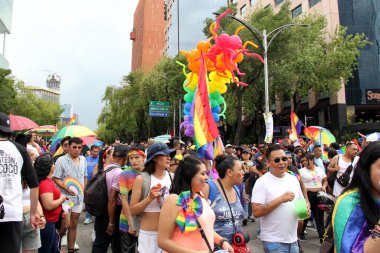 Mexico City, Mexico - 29 Haziran 2024: LGBT + Pride March, Reforma Bulvarı 'nda her yıl gerçekleşen bir festival gösterisidir.