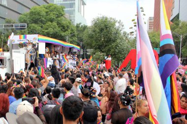 Mexico City, Mexico - 29 Haziran 2024: LGBT + Pride March, Reforma Bulvarı 'nda her yıl gerçekleşen bir festival gösterisidir.