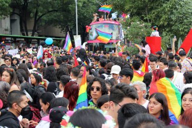 Mexico City, Mexico - 29 Haziran 2024: LGBT + Pride March, Reforma Bulvarı 'nda her yıl gerçekleşen bir festival gösterisidir.