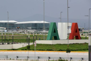 Meksika Eyaleti, Meksika - 28 Temmuz 2023: Meksika Vadisi 'nin metropolitan bölgesinde bulunan Felipe Angeles AIFA Uluslararası Havalimanı, eski adı Santa Lucia Askeri Hava Üssü