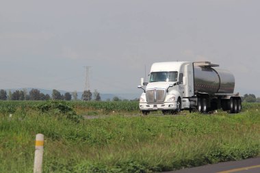 Queretaro, Meksika - 28 Haziran 2024: Yolda dolaşan aşırı karavanlar kazalara ve trafiğe neden oluyor