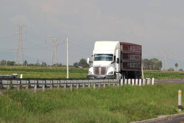 Queretaro, Meksika - 28 Haziran 2024: Yolda dolaşan aşırı karavanlar kazalara ve trafiğe neden oluyor