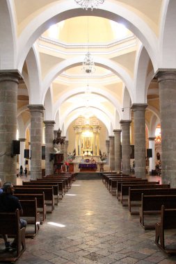 Cholula, Puebla, Meksika - 16 Aralık 2024: The Royal or Natural Chapel, Latin Amerika 'da Cholula Puebla' daki Arap camiinden esinlenilmiş eşsiz bir yapıdır.