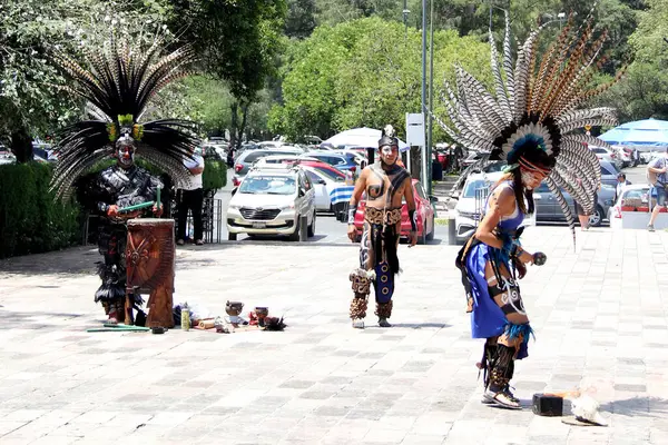 stock image Mexico City, Mexico - Aug 2 2023: Show of pre hispanic dances inspired by religious beliefs, to worship deities that present in CDMX