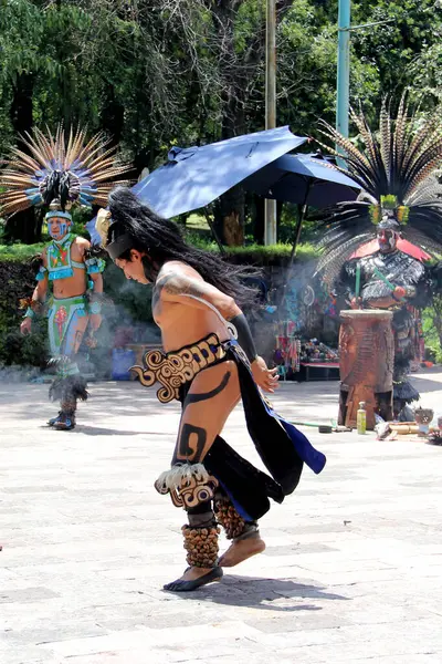 stock image Mexico City, Mexico - Aug 2 2023: Show of pre hispanic dances inspired by religious beliefs, to worship deities that present in CDMX