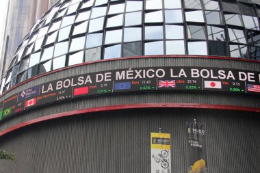 Mexico City, Mexico - Oct 2 2024: Iconic building in CDMX of the Bolsa Mexicana de Valores BMV, a private Mexican financial entity that carries out securities movements through financial intermediarie clipart