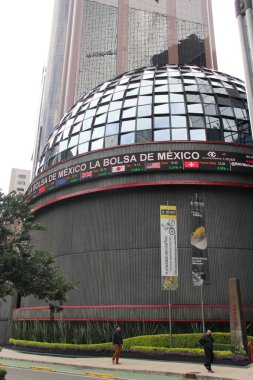 Mexico City, Mexico - Oct 2 2024: Iconic building in CDMX of the Bolsa Mexicana de Valores BMV, a private Mexican financial entity that carries out securities movements through financial intermediarie clipart