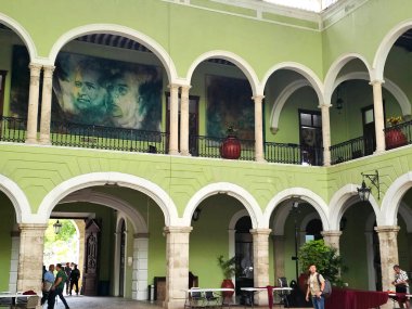 Merida, Yucatan, Mexico - Oct 28 2024: Government Palace in the center of Merida, Yucatan, Mexico free entrance to the courtyard, halls and murals inside clipart