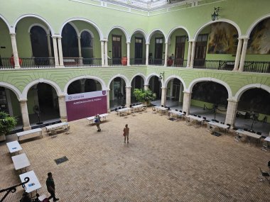 Merida, Yucatan, Mexico - Oct 28 2024: Government Palace in the center of Merida, Yucatan, Mexico free entrance to the courtyard, halls and murals inside clipart