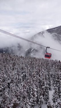 British Columbia, Whistler, Canada - Mar 16 2022: The Peak 2 Peak Gondola is a tricable gondola lift at Whistler Blackcomb Resort in Whistler, British Columbia, linking Whistler Mountain's Roundhouse clipart