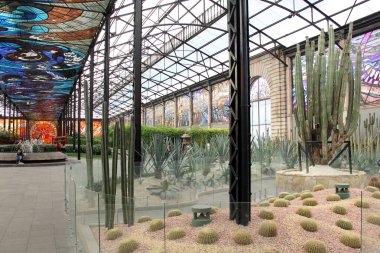 Mexico City, Mexico - 8 Ocak 2025: Meksika Eyaletinin Toluca şehrinin merkezinde bulunan Cosmovitral Botanik Bahçesi