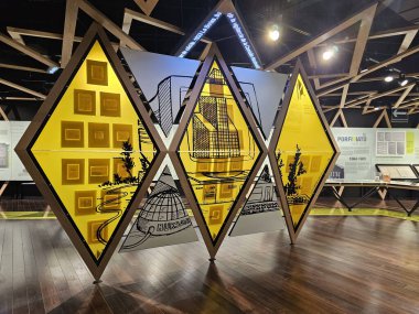 Mexico City, Meksika - 2 Ekim 2024: CDMX 'teki Bolsa Mexicana de Valores Müzesi içindeki sergi