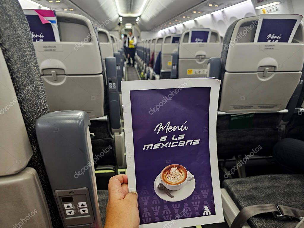 Zumpango, Mexico State, Mexico - Oct 26 2024: Mexicana airline with internal flights within Mexico with counter and offices inside the AIFA