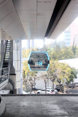 Mexico City, Mexico - Jan 8 2025: Los Pinos Constituyentes Station of Line 3 of the Cablebus with cabins that improve the mobility of CDMX clipart