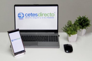 Mexico City, Mexico - 22 Şubat 2025: Cetesdirecto, Devlet Güvenliklerine yatırım yapmak ve geri dönüşler elde etmek için ücretsiz bir çevrimiçi platform