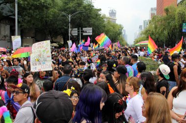 Mexico City, Mexico - 29 Haziran 2024: Onur Yürüyüşü, CDMX caddelerinde LGBTİ topluluğunun, lezbiyen, eşcinsel, biseksüel, trans ve interseksüel üyelerinin bir festival gösterisidir.
