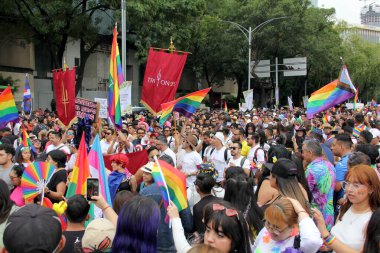 Mexico City, Mexico - 29 Haziran 2024: Onur Yürüyüşü, CDMX caddelerinde LGBTİ topluluğunun, lezbiyen, eşcinsel, biseksüel, trans ve interseksüel üyelerinin bir festival gösterisidir.