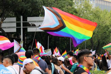 Mexico City, Mexico - 29 Haziran 2024: Onur Yürüyüşü, CDMX caddelerinde LGBTİ topluluğunun, lezbiyen, eşcinsel, biseksüel, trans ve interseksüel üyelerinin bir festival gösterisidir.