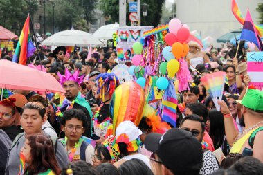 Mexico City, Mexico - 29 Haziran 2024: Onur Yürüyüşü, CDMX caddelerinde LGBTİ topluluğunun, lezbiyen, eşcinsel, biseksüel, trans ve interseksüel üyelerinin bir festival gösterisidir.