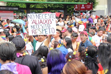 Mexico City, Mexico - 29 Haziran 2024: Onur Yürüyüşü, CDMX caddelerinde LGBTİ topluluğunun, lezbiyen, eşcinsel, biseksüel, trans ve interseksüel üyelerinin bir festival gösterisidir.