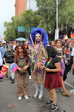 Mexico City, Mexico - 29 Haziran 2024: Onur Yürüyüşü, CDMX caddelerinde LGBTİ topluluğunun, lezbiyen, eşcinsel, biseksüel, trans ve interseksüel üyelerinin bir festival gösterisidir.