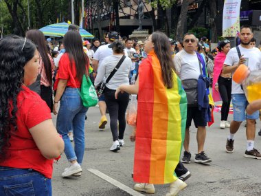 Mexico City, Mexico - 29 Haziran 2024: Onur Yürüyüşü, CDMX caddelerinde LGBTİ topluluğunun, lezbiyen, eşcinsel, biseksüel, trans ve interseksüel üyelerinin bir festival gösterisidir.