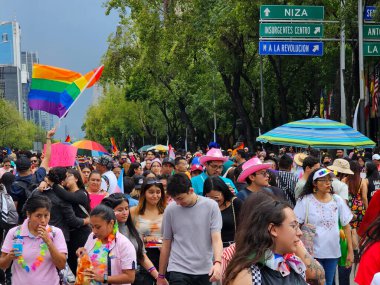 Mexico City, Mexico - 29 Haziran 2024: Onur Yürüyüşü, CDMX caddelerinde LGBTİ topluluğunun, lezbiyen, eşcinsel, biseksüel, trans ve interseksüel üyelerinin bir festival gösterisidir.
