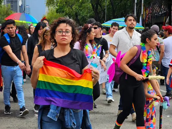 Mexico City, Mexico - 29 Haziran 2024: Onur Yürüyüşü, CDMX caddelerinde LGBTİ topluluğunun, lezbiyen, eşcinsel, biseksüel, trans ve interseksüel üyelerinin bir festival gösterisidir.