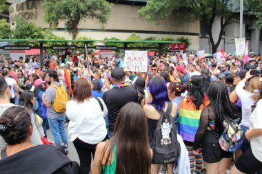 Mexico City, Mexico - 29 Haziran 2024: Onur Yürüyüşü, CDMX caddelerinde LGBTİ topluluğunun, lezbiyen, eşcinsel, biseksüel, trans ve interseksüel üyelerinin bir festival gösterisidir.