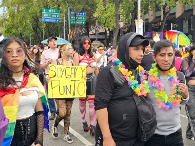 Mexico City, Mexico - 29 Haziran 2024: Eşcinsel Gurur Yürüyüşü, LGBT + toplumunu kutlayan ve hakları için savaşan cinsiyet ve cinsiyet farklılıklarını anan bir gösteridir.