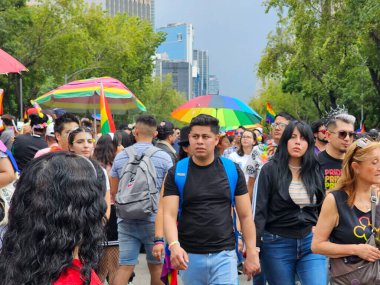 Mexico City, Mexico - 29 Haziran 2024: Eşcinsel Gurur Yürüyüşü, LGBT + toplumunu kutlayan ve hakları için savaşan cinsiyet ve cinsiyet farklılıklarını anan bir gösteridir.
