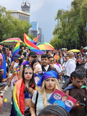 Mexico City, Mexico - 29 Haziran 2024: Eşcinsel Gurur Yürüyüşü, LGBT + toplumunu kutlayan ve hakları için savaşan cinsiyet ve cinsiyet farklılıklarını anan bir gösteridir.