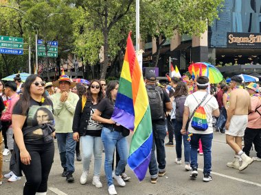 Mexico City, Mexico - 29 Haziran 2024: Onur Yürüyüşü, CDMX caddelerinde LGBTİ topluluğunun, lezbiyen, eşcinsel, biseksüel, trans ve interseksüel üyelerinin bir festival gösterisidir.