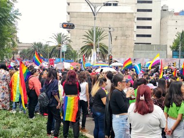 Mexico City, Mexico - 29 Haziran 2024: Onur Yürüyüşü, CDMX caddelerinde LGBTİ topluluğunun, lezbiyen, eşcinsel, biseksüel, trans ve interseksüel üyelerinin bir festival gösterisidir.