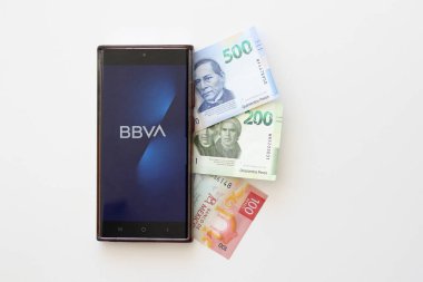 Mexico City, Mexico - 22 Şubat 2025: BBVA, Banco Bilbao Vizcaya Argentaria anlamına gelen, uygulama ve internet üzerinden finansal ürünler ve hizmetler sunan küresel finans grubu.