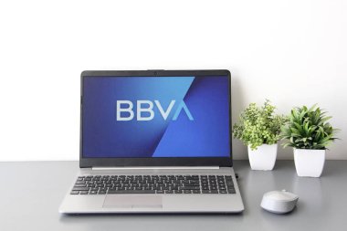 Mexico City, Mexico - 22 Şubat 2025: BBVA, Banco Bilbao Vizcaya Argentaria anlamına gelen, uygulama ve internet üzerinden finansal ürünler ve hizmetler sunan küresel finans grubu.