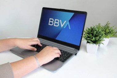 Mexico City, Mexico - 22 Şubat 2025: BBVA, Banco Bilbao Vizcaya Argentaria anlamına gelen, uygulama ve internet üzerinden finansal ürünler ve hizmetler sunan küresel finans grubu.