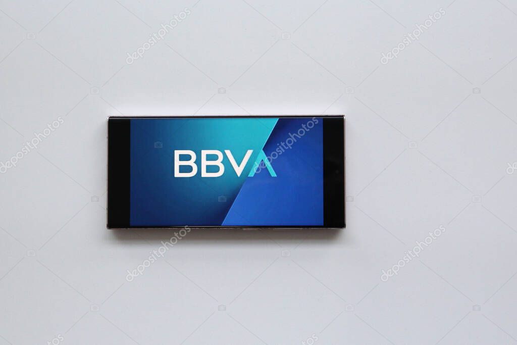Mexico City, Mexico - Feb 22, 2025: BBVA, which stands for Banco Bilbao Vizcaya Argentaria, is a global financial group that offers financial products and services via app and web